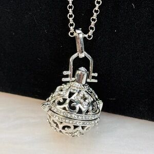 Silvertone Lava Ball Stone Sphere Diffuser Locket Pendant Necklace